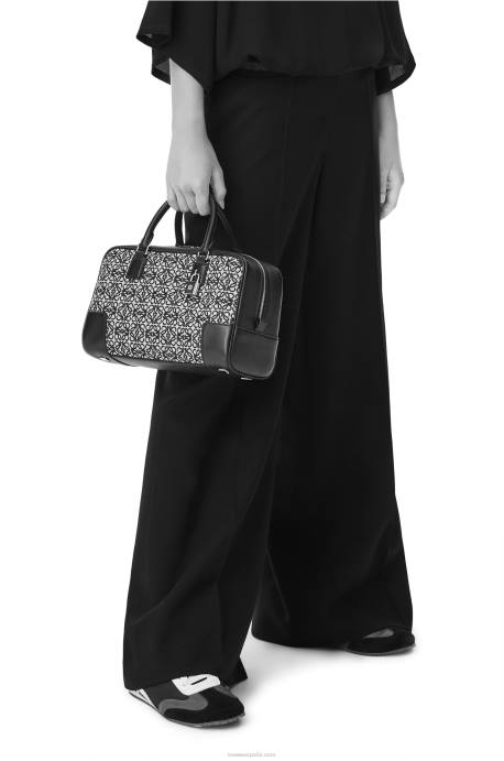 Loewe mujer Bolso amazona 28 de jacquard anagrama y piel de becerro LP64168 azul marino/negro
