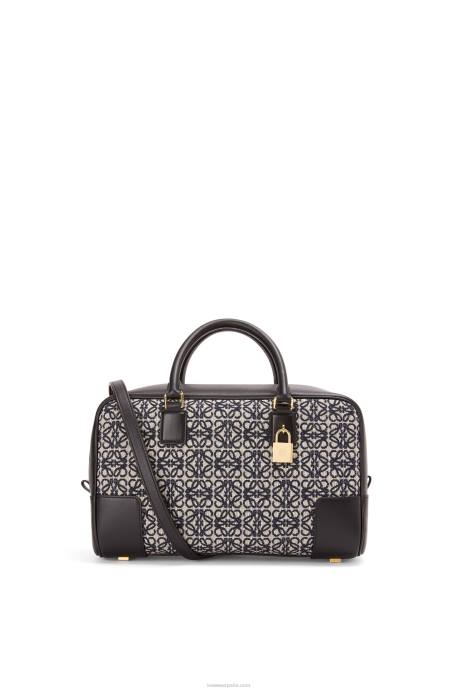 Loewe mujer Bolso amazona 28 de jacquard anagrama y piel de becerro LP64168 azul marino/negro