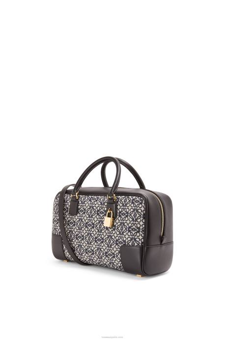 Loewe mujer Bolso amazona 28 de jacquard anagrama y piel de becerro LP64168 azul marino/negro