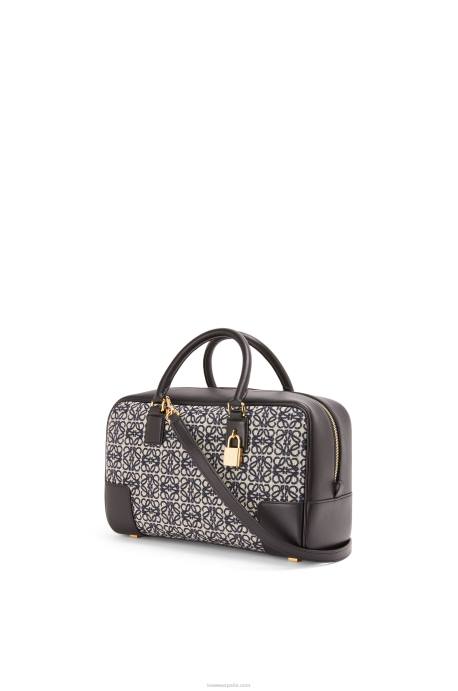 Loewe mujer Bolso amazona 28 de jacquard anagrama y piel de becerro LP64168 azul marino/negro