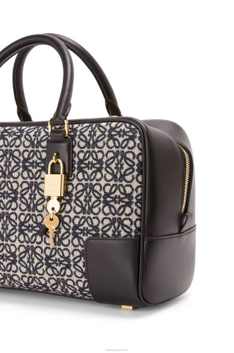 Loewe mujer Bolso amazona 28 de jacquard anagrama y piel de becerro LP64168 azul marino/negro