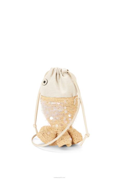 Loewe mujer bolsa de pescado en lona y rafia LP64221 natural/marfil