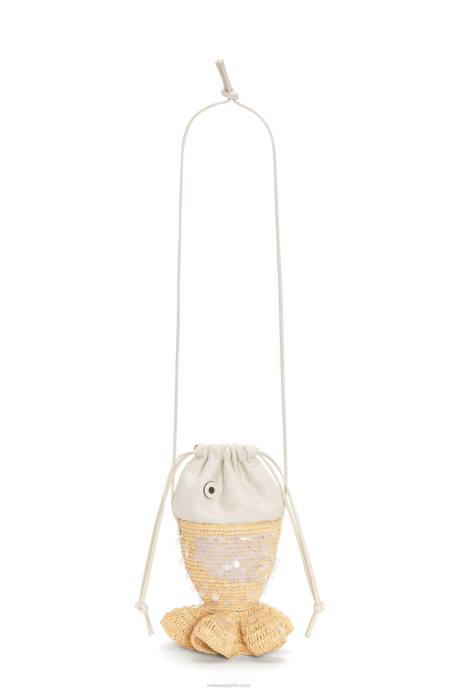 Loewe mujer bolsa de pescado en lona y rafia LP64221 natural/marfil