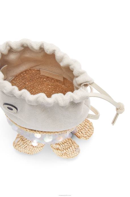Loewe mujer bolsa de pescado en lona y rafia LP64221 natural/marfil