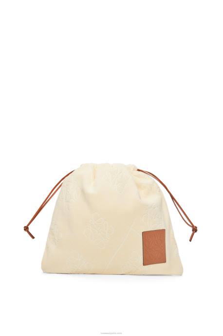 Loewe mujer bolsito con cordón en toalla de algodón LP64583 crudo