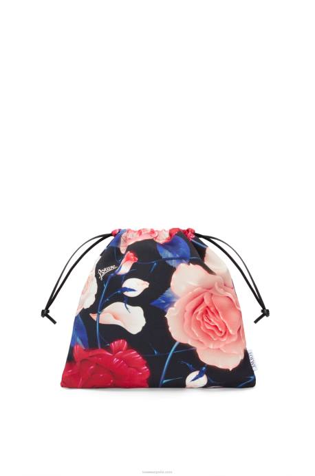 Loewe mujer bolsito de lona con cordón y rosas LP64586 negro