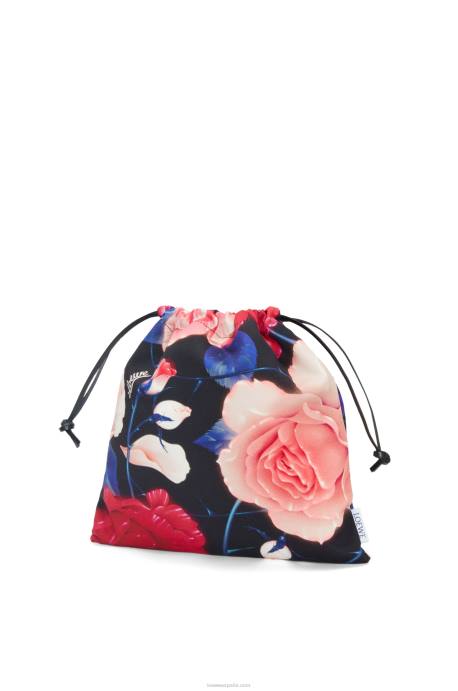 Loewe mujer bolsito de lona con cordón y rosas LP64586 negro