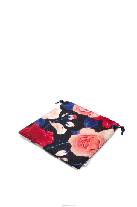 Loewe mujer bolsito de lona con cordón y rosas LP64586 negro