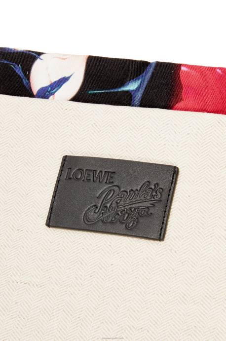 Loewe mujer bolsito de lona con cordón y rosas LP64586 negro
