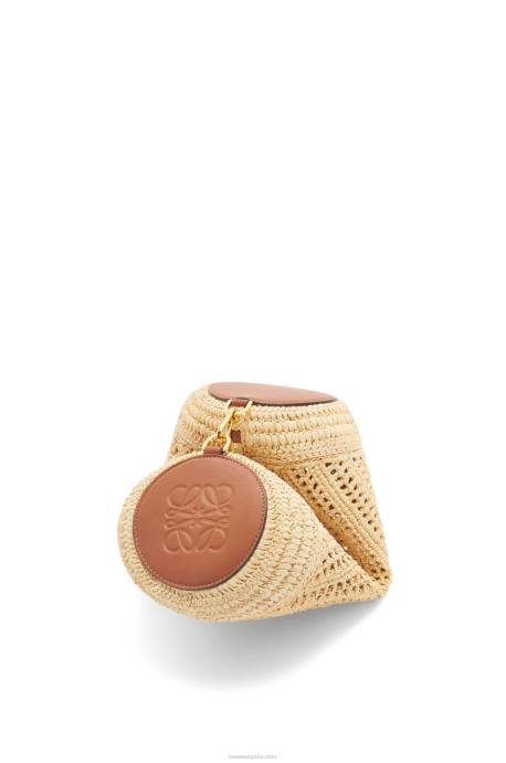 Loewe mujer bolsito para pulsera de rafia y piel de becerro LP64378 Bronceado natural