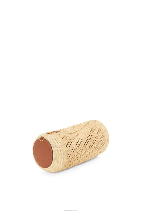 Loewe mujer bolsito para pulsera de rafia y piel de becerro LP64378 Bronceado natural