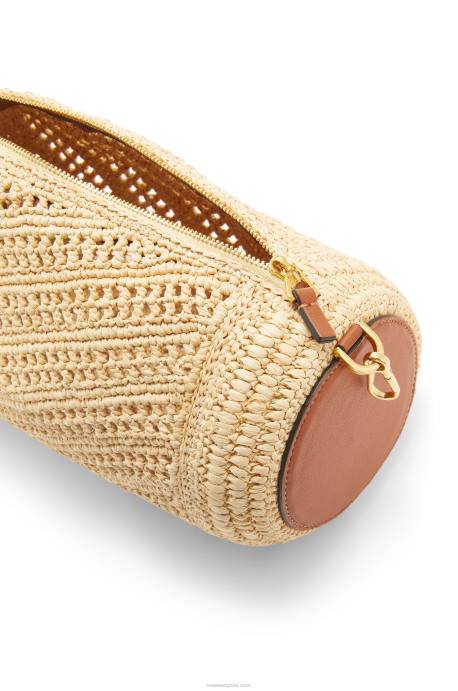 Loewe mujer bolsito para pulsera de rafia y piel de becerro LP64378 Bronceado natural