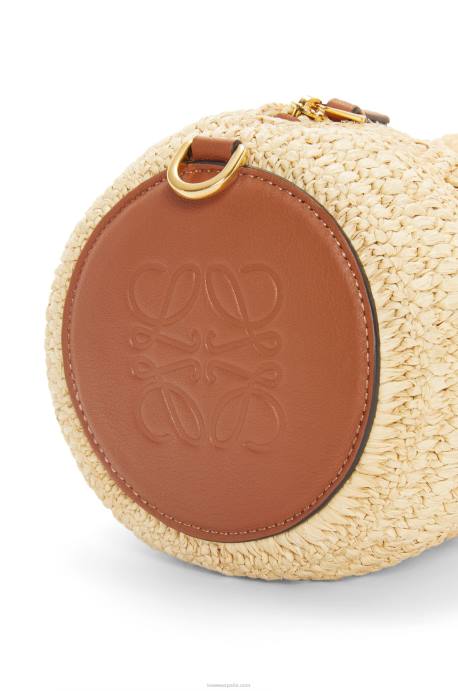 Loewe mujer bolsito para pulsera de rafia y piel de becerro LP64378 Bronceado natural
