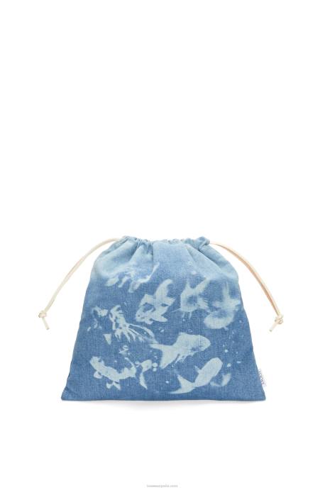 Loewe mujer bolso de mano con cordón y pez en denim LP64588 azul claro