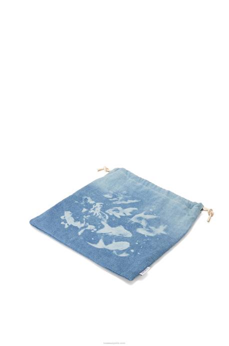 Loewe mujer bolso de mano con cordón y pez en denim LP64588 azul claro