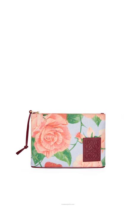 Loewe mujer bolso de mano rectangular con rosas en denim LP64584 lila azul