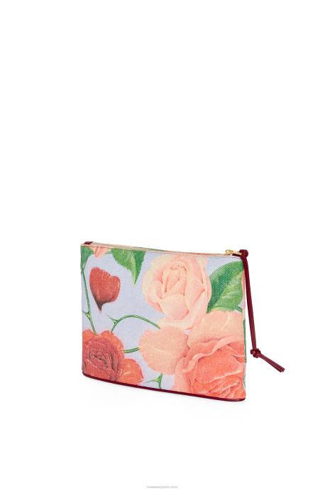 Loewe mujer bolso de mano rectangular con rosas en denim LP64584 lila azul