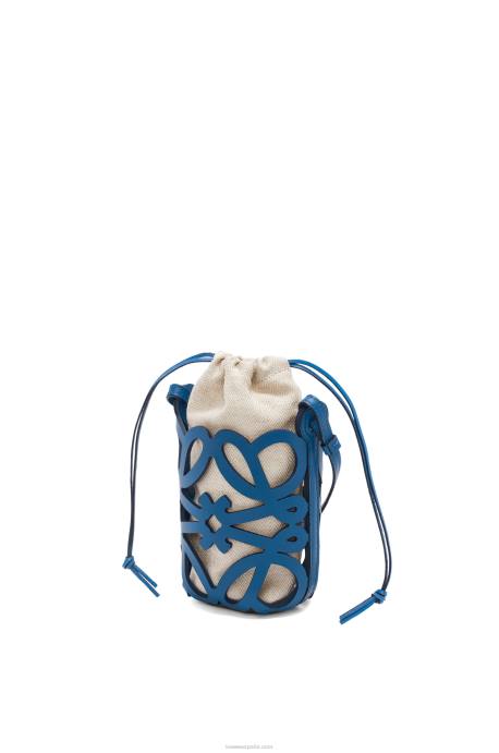 Loewe mujer bolsillo con anagrama recortado en piel de becerro clásica y lona LP64225 equipo universitario azul