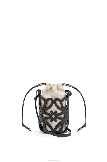 Loewe mujer bolsillo con anagrama recortado en piel de becerro clásica y lona LP64549 negro/crudo