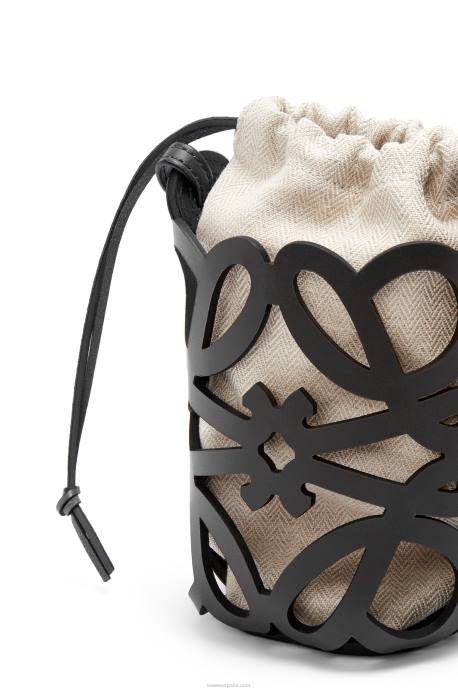 Loewe mujer bolsillo con anagrama recortado en piel de becerro clásica y lona LP64549 negro/crudo