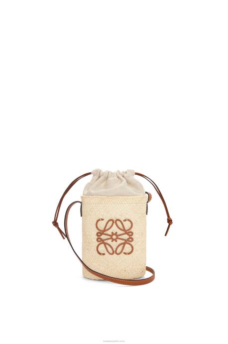 Loewe mujer bolsillo cuadrado en palma de iraca y piel de becerro LP64315 Bronceado natural