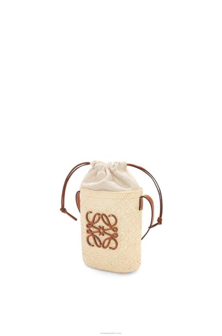 Loewe mujer bolsillo cuadrado en palma de iraca y piel de becerro LP64315 Bronceado natural