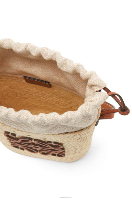 Loewe mujer bolsillo cuadrado en palma de iraca y piel de becerro LP64315 Bronceado natural