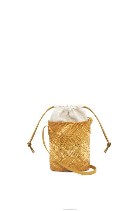 Loewe mujer bolsillo cuadrado en palma de iraca y piel de becerro LP64316 ocre