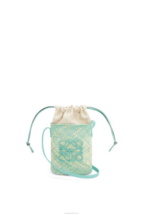 Loewe mujer bolsillo cuadrado en palma de iraca y piel de becerro LP64317 menta fresca