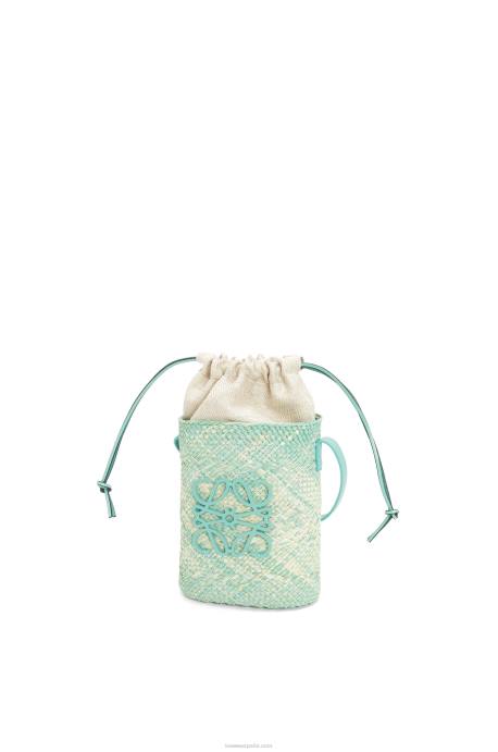 Loewe mujer bolsillo cuadrado en palma de iraca y piel de becerro LP64317 menta fresca