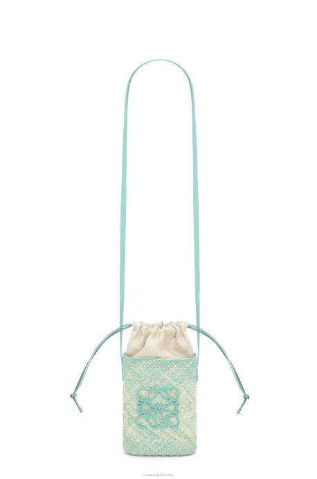 Loewe mujer bolsillo cuadrado en palma de iraca y piel de becerro LP64317 menta fresca