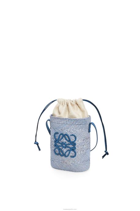 Loewe mujer bolsillo cuadrado en palma de iraca y piel de becerro LP64318 azul mezclilla