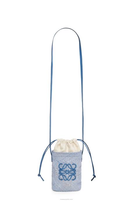 Loewe mujer bolsillo cuadrado en palma de iraca y piel de becerro LP64318 azul mezclilla