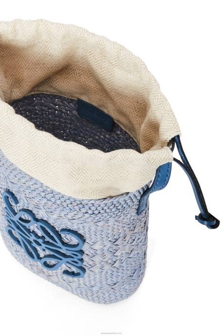 Loewe mujer bolsillo cuadrado en palma de iraca y piel de becerro LP64318 azul mezclilla