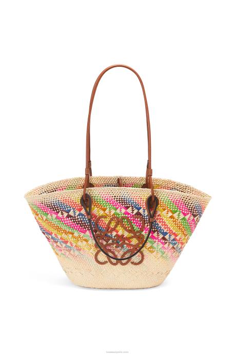 Loewe mujer Bolso basket anagram de piel de becerro y palma de iraca arcoíris LP64106 multicolor/bronceado