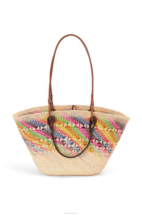 Loewe mujer Bolso basket anagram de piel de becerro y palma de iraca arcoíris LP64106 multicolor/bronceado