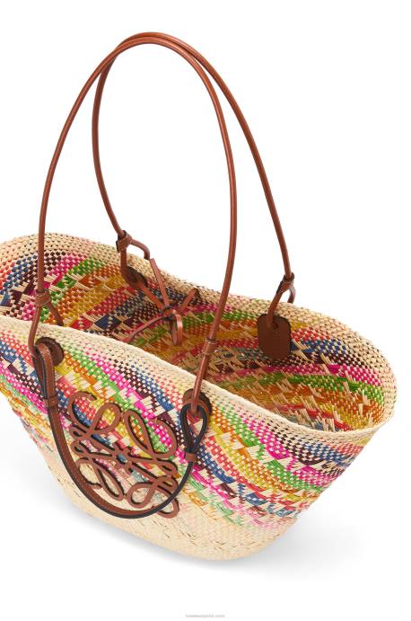 Loewe mujer Bolso basket anagram de piel de becerro y palma de iraca arcoíris LP64106 multicolor/bronceado