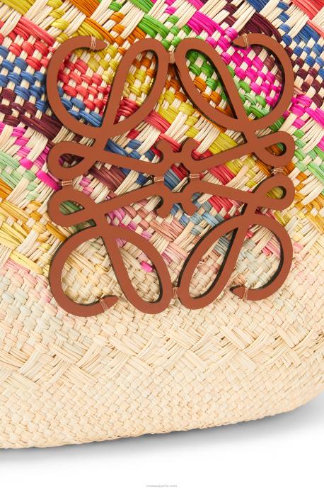 Loewe mujer Bolso basket anagram de piel de becerro y palma de iraca arcoíris LP64106 multicolor/bronceado
