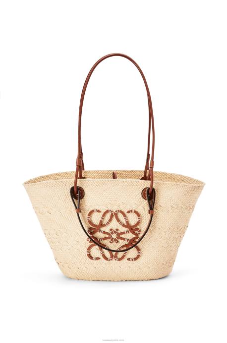 Loewe mujer Bolso basket anagram en palma de iraca y piel de becerro LP6418 Bronceado natural