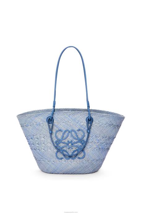 Loewe mujer Bolso basket anagram en palma de iraca y piel de becerro LP641 azul mezclilla