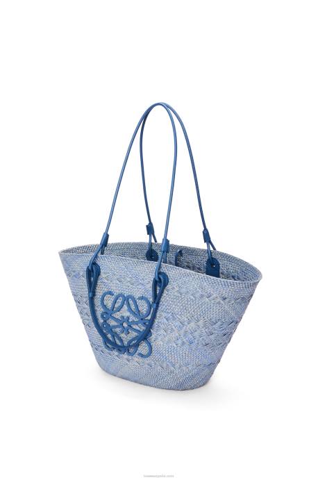 Loewe mujer Bolso basket anagram en palma de iraca y piel de becerro LP641 azul mezclilla