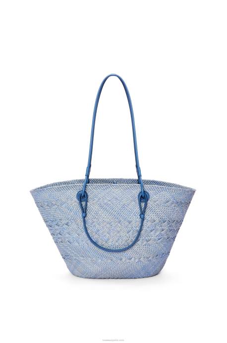 Loewe mujer Bolso basket anagram en palma de iraca y piel de becerro LP641 azul mezclilla