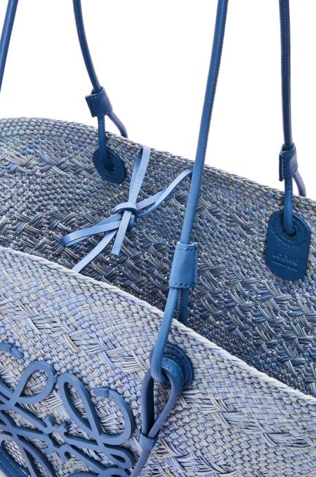 Loewe mujer Bolso basket anagram en palma de iraca y piel de becerro LP641 azul mezclilla