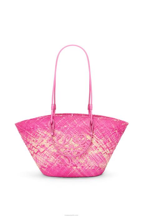 Loewe mujer Bolso basket anagram en palma de iraca y piel de becerro LP6470 fucsia