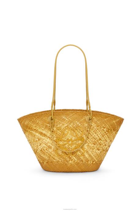Loewe mujer Bolso basket anagram en palma de iraca y piel de becerro LP647 ocre