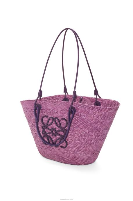 Loewe mujer Bolso basket anagram en palma de iraca y piel de becerro LP6483 púrpura