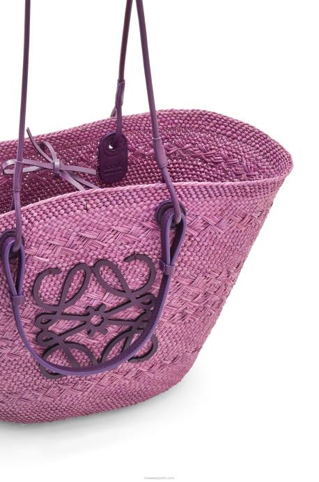 Loewe mujer Bolso basket anagram en palma de iraca y piel de becerro LP6483 púrpura
