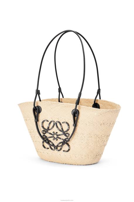 Loewe mujer Bolso basket anagram en palma de iraca y piel de becerro LP6486 natural/negro