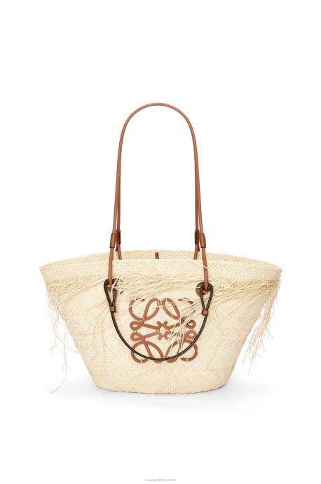 Loewe mujer Bolso basket anagrama deshilachado en palma de iraca y piel de becerro LP6454 Bronceado natural