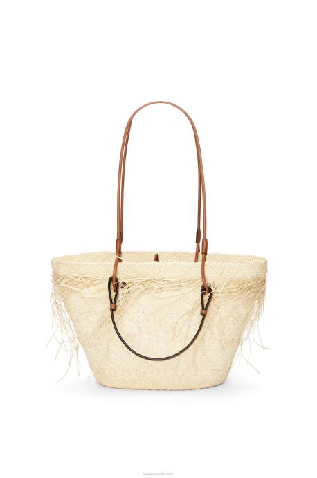 Loewe mujer Bolso basket anagrama deshilachado en palma de iraca y piel de becerro LP6454 Bronceado natural